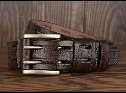 Cinturón de Cuero para Hombre con Hebilla Doble Pasador - Estilo Casual y Jeans - Image 13