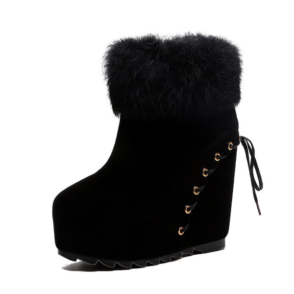 Botas Cortas de Cuña con Forro de Conejo Real para Mujer - Diseño Elevador - Image 5