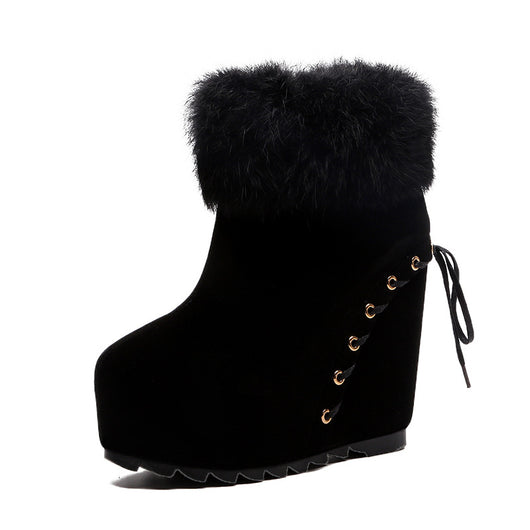 Botas Cortas de Cuña con Forro de Conejo Real para Mujer - Diseño Elevador - Image 5