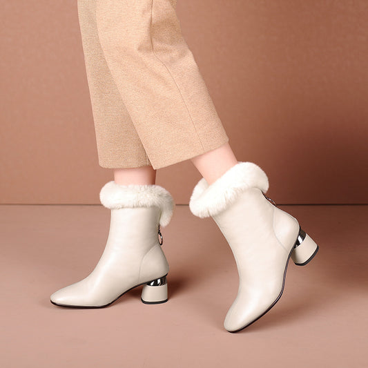 Botas de Cuero con Forro de Lana - Botines Cálidos para Otoño e Invierno