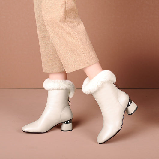 Botas de Cuero con Forro de Lana - Botines Cálidos para Otoño e Invierno