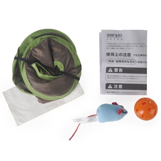 Brown and green cat interactive toy with nine mouse holes and a gray mouse graphic for hide and seek play. - Image 2