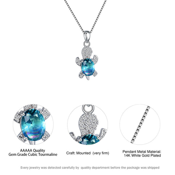 Collar de Tortuga con Turmalina Diamante Azul Verdoso