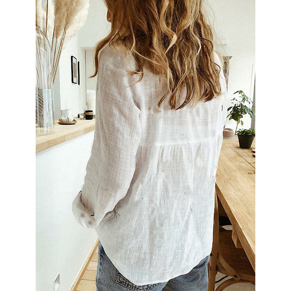 Camisa de Manga Larga con Solapa y Botones para Mujer