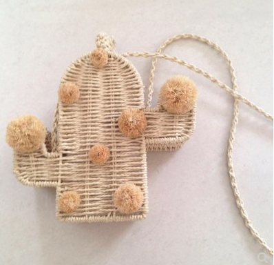 Bolsa de Playa Cactus con Pompón - Bolso de Hombro Casual Pequeño