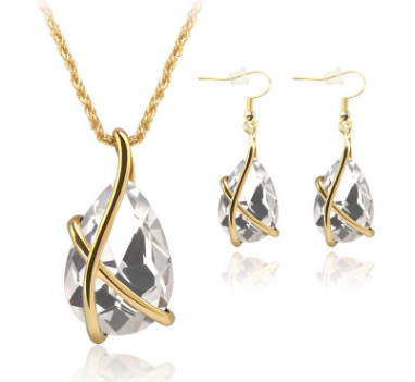 Conjunto de Joyería Elegante: Collar, Aretes y Colgante de Cristal Nostálgico - Image 5