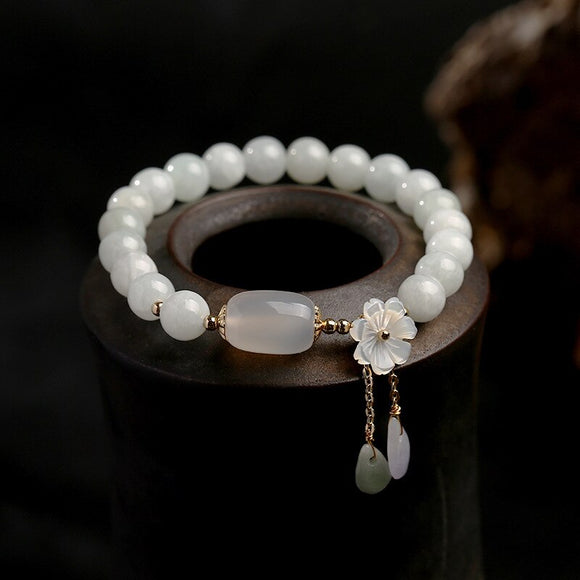 Pulsera de Jade Flor de Concha con Gota de Agua
