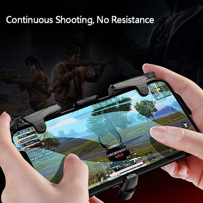 Black mobile gamepad controller with a central blue sphere and side trigger buttons for smartphone gaming. - Image 4