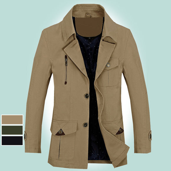 Abrigo Trinchera Casual de Algodón para Hombre - Largo Medio