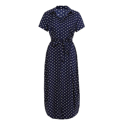Vestido Largo de Botones con Escote en V y Lunares - Image 5