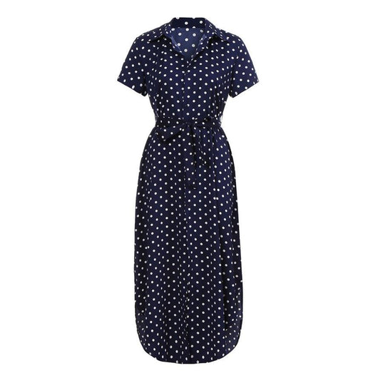 Vestido Largo de Botones con Escote en V y Lunares - Image 5