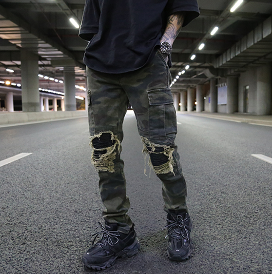 Pantalón de Trabajo Militar Slim con Parches de Cuero - Estilo Vintage Caqui - Image 4
