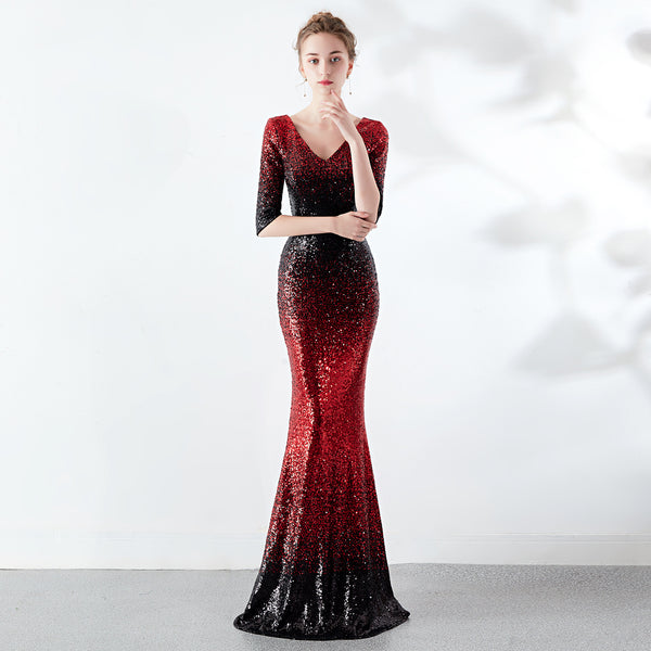 Vestido Ajustado Cola de Pez con Lentejuelas