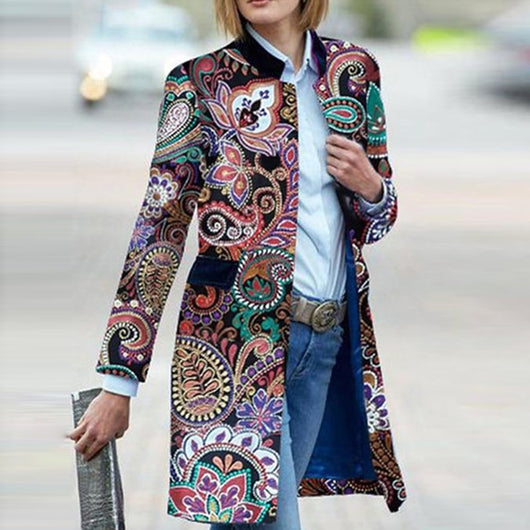 Chaqueta Larga Estampada de Manga Larga para Mujer - Image 2