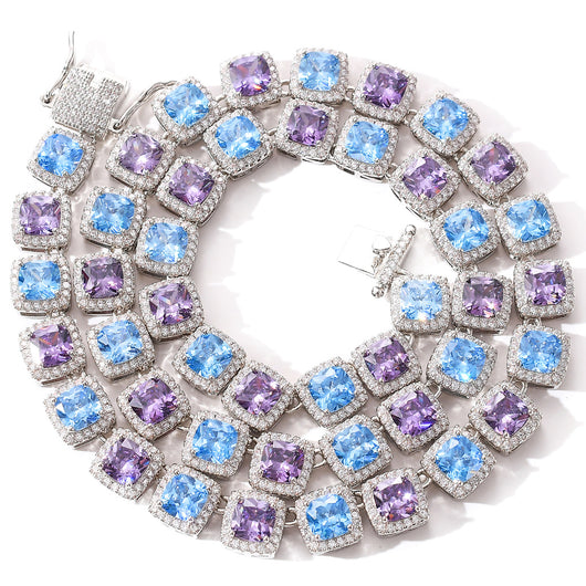Collar de Circón Azul Púrpura 10mm - Elegancia Geométrica