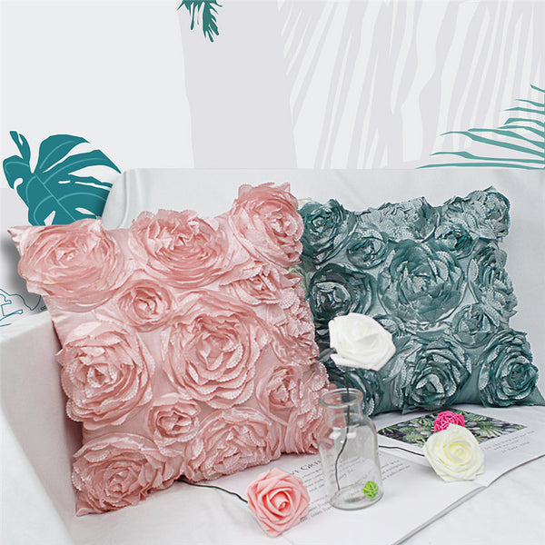 Funda de almohada con bordado de rosas
