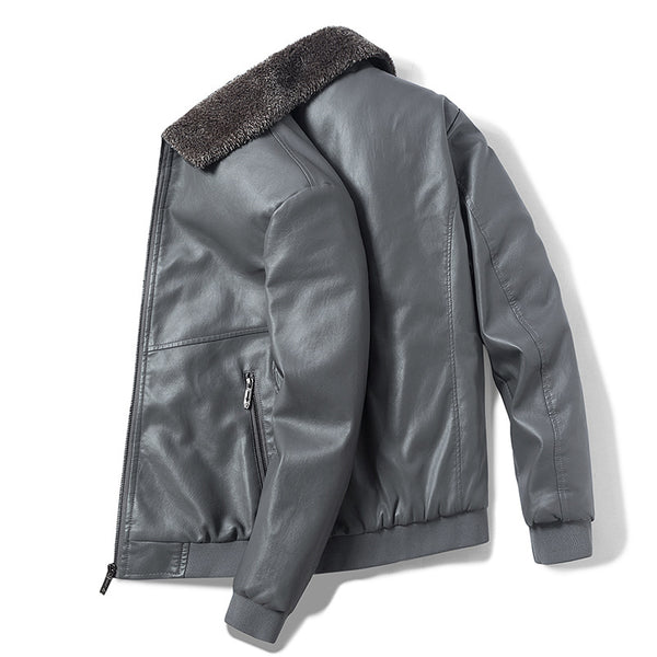Chaqueta de Cuero para Hombre con Cuello de Piel y Forro Polar