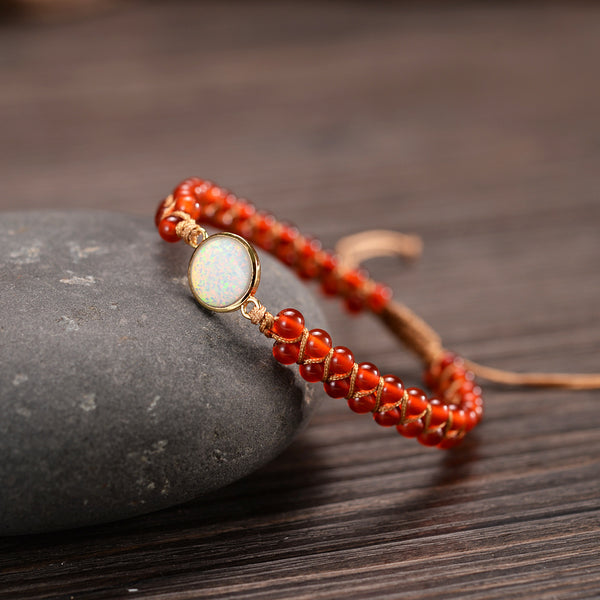 Pulsera Tejida a Mano con Amatista y Ópalo