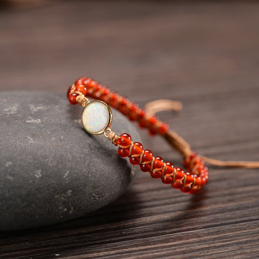 Pulsera Tejida a Mano con Amatista y Ópalo