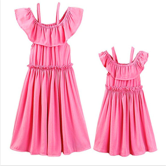 Vestido Asimétrico de Encaje Plisado - Conjunto Mamá e Hija