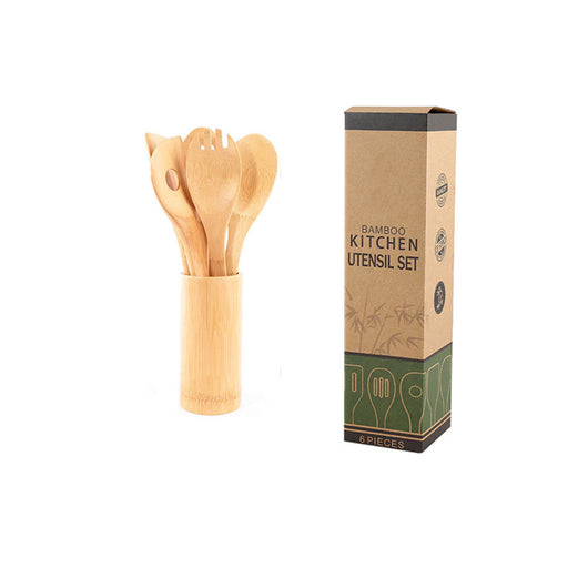 Juego de Espátulas de Bambú con Soporte Cuadrado Ecológico - Image 3