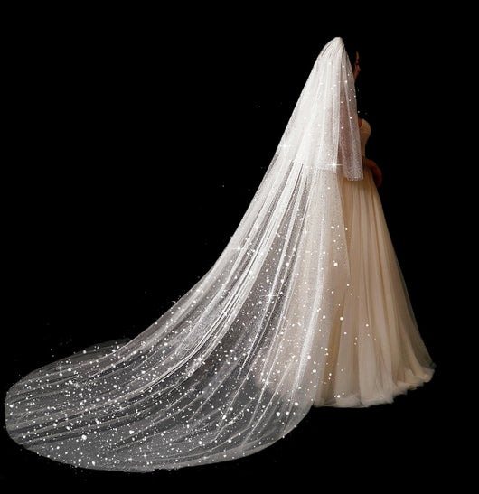 Vestido de Novia Lujo con Cola Larga y Velo de Hada Mágica - Image 52