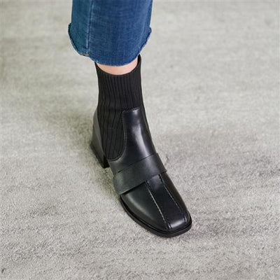 Zapatos de Cuero Suave con Tacón Medio y Punta Cuadrada - Marrón - Image 11