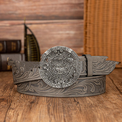 Cinturón de Cuero PU con Hebilla Calendario Azteca - Estilo Retro - Image 10