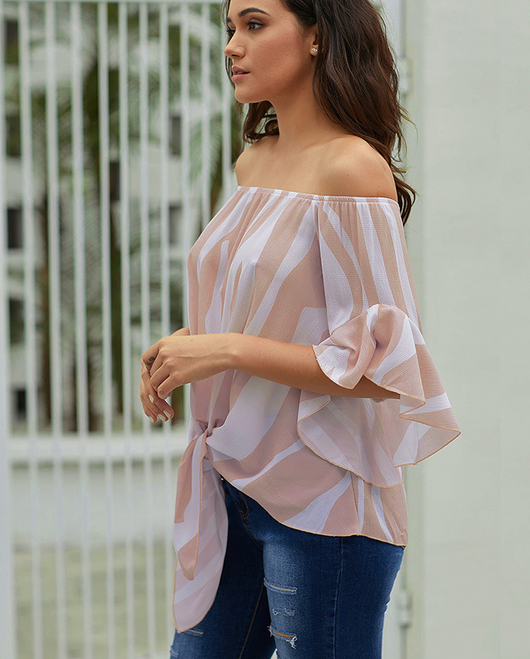 Blusa de Verano Elegante con Cuello Tubo y Mangas Trompeta a Rayas - Image 14