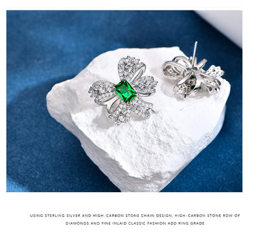 Aretes de Plata Esterlina con Esmeralda Verde en Forma de Moño - Image 14