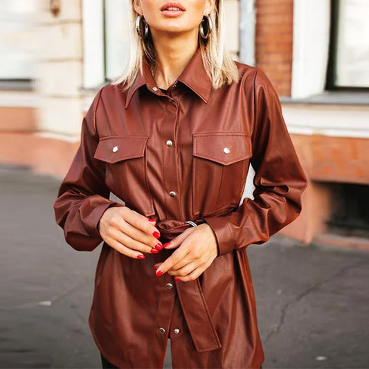 Camisa de Cuero Estilo Americano con Solapa - Image 2