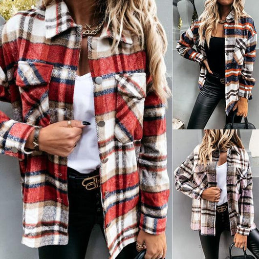 Camisa Chaqueta de Cuadros Manga Larga para Otoño e Invierno