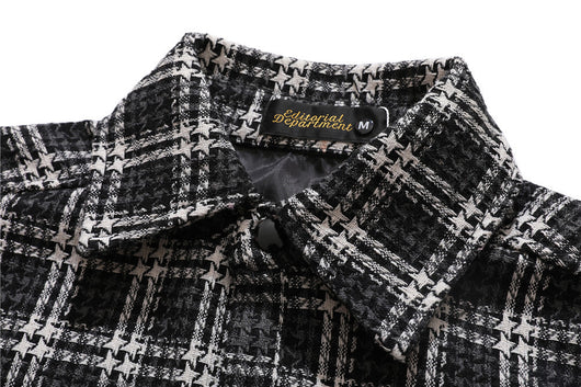 Camisa de Cuadros Hombre con Bordado de Letras - Manga Larga Suelta Estilo Urbano Otoño - Image 9