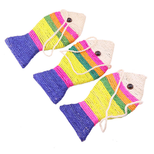 Two colorful fish-shaped sisal cat scratch boards, one large and one small, with striped bodies and dark blue tails. - Image 4