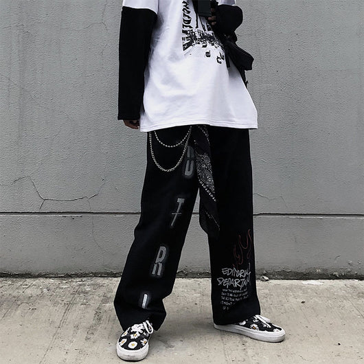 Pantalones Largos Holgados Estampados de Corte Recto