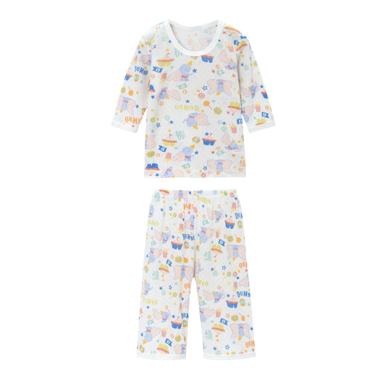 White Dumbo print children's two-piece pajama set with long-sleeve top and cropped pants for summer. - Image 5