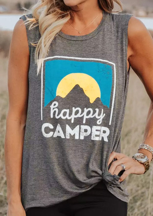 Camiseta sin Mangas para Mujer Happy Camper - Diseño Estampado Casual