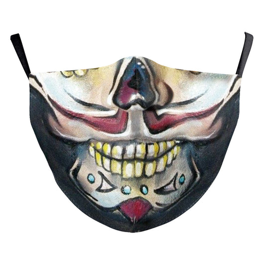 Black double-layer face mask with a repeating pattern of glowing white jack-o'-lantern faces and ear hooks. - Image 15