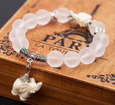 Pulsera de Cuentas Elefante Cristal - Joya Cultural Artesanal