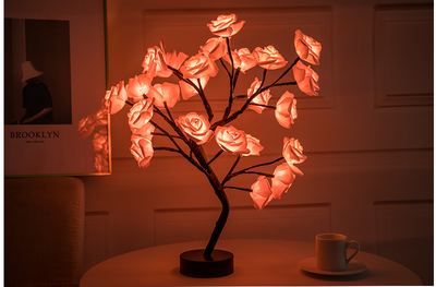 Lámpara LED Flor de Rosa con Árbol Bonsái - Luz Nocturna USB Recargable para Decoración - Image 17