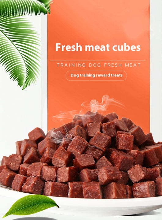 Three varieties of dog treats: dried beef cubes, seaweed beef dices, and chicken cubes, for training and rewards. - Image 14