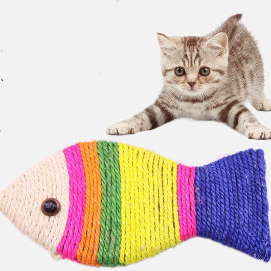 Two colorful fish-shaped sisal cat scratch boards, one large and one small, with striped bodies and dark blue tails. - Image 2