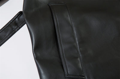 Abrigo de Cuero PU Estilo Americano con Cinturón para Hombre - Otoño e Invierno - Image 16