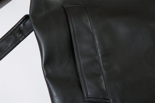 Abrigo de Cuero PU Estilo Americano con Cinturón para Hombre - Otoño e Invierno - Image 16
