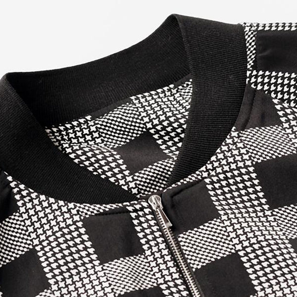 Chaqueta Cuadros Blanco y Negro Mujer - Estilo Retro Casual Baseball