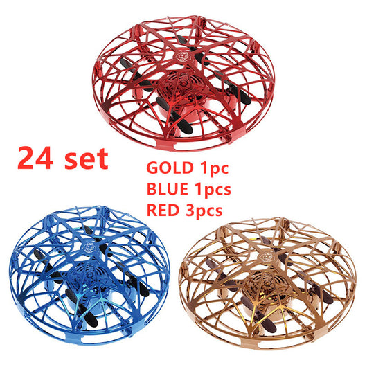 Gold mini UFO drone with a spherical protective cage and black propellers, sold as a 3-piece set. - Image 28
