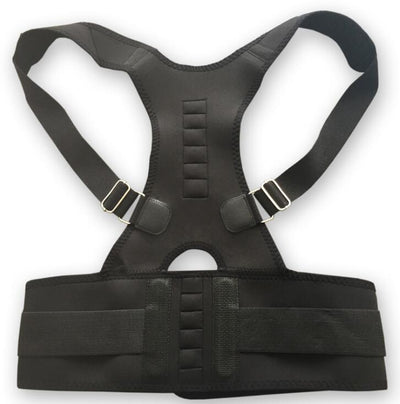 Beige magnetic posture correction belt worn on a woman's back over a black top, showing shoulder and waist support. - Image 11