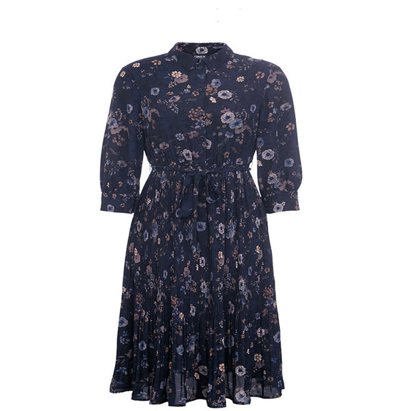Vestido Plisado Floral A-Line con Cintura Ajustada en Gasa - Image 9