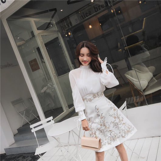 Falda A-line Bordada Slim Elegante