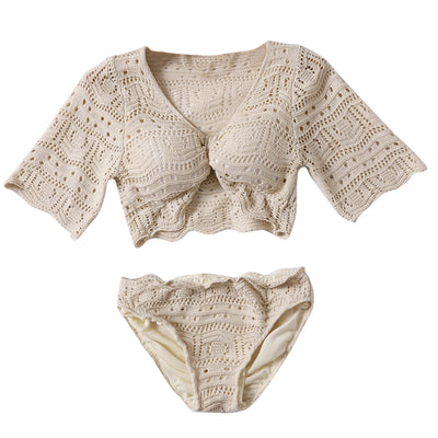 Bikini Tejido Beige con Mangas Cortas Divididas - Image 4